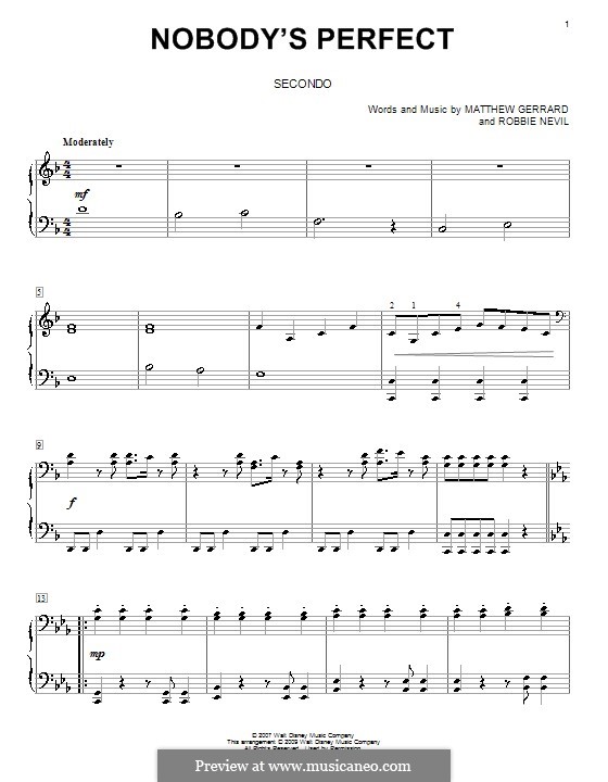 Nobody's Perfect (Hannah Montana): For piano four hands by Matthew Gerrard, Robbie Nevil