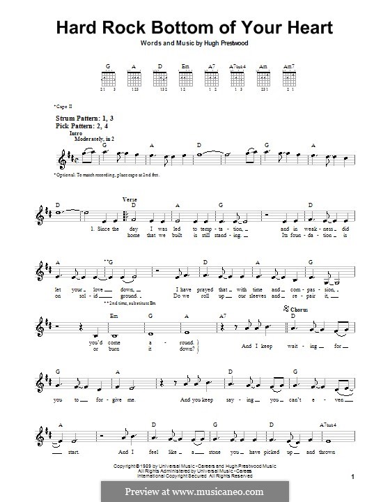 Hard Rock Bottom of Your Heart (Randy Travis): For guitar (very easy version) by Hugh Prestwood
