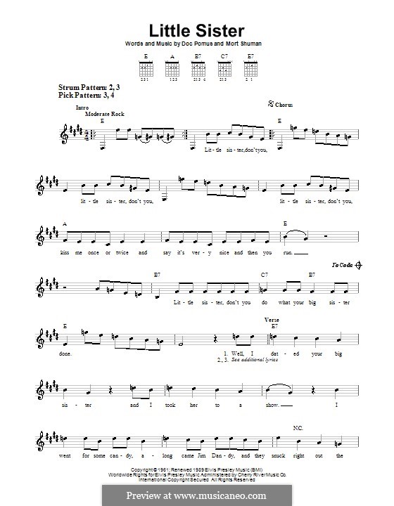 Little Sister (Elvis Presley): For guitar (very easy version) by Doc Pomus, Mort Shuman