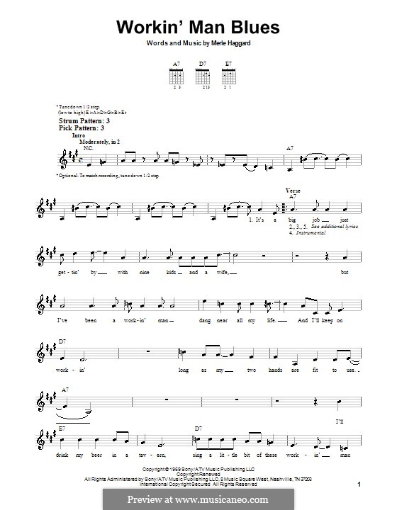 Workin' Man Blues: For guitar (very easy version) by Merle Haggard
