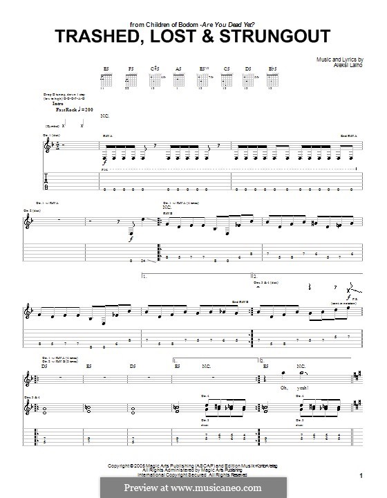 Trashed, Lost & Strungout (Children of Bodom): For guitar with tab by Alexi Laiho