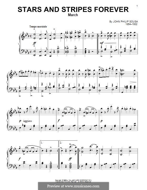 Stars and Stripes Forever : For piano by John Philip Sousa