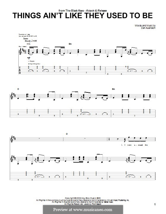 Things Ain't Like They Used To Be (The Black Keys): For guitar with tab by Daniel Auerbach