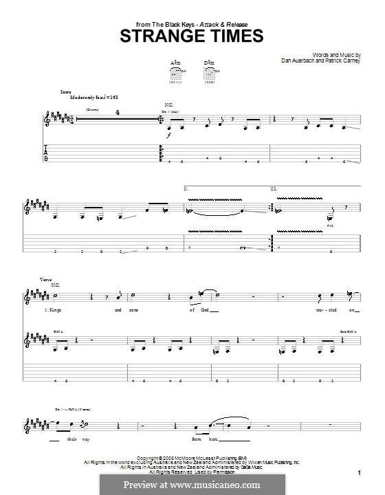 Strange Times (The Black Keys): For guitar with tab by Daniel Auerbach, Patrick Carney