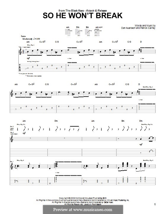 So He Won't Break (The Black Keys): For guitar with tab by Daniel Auerbach, Patrick Carney