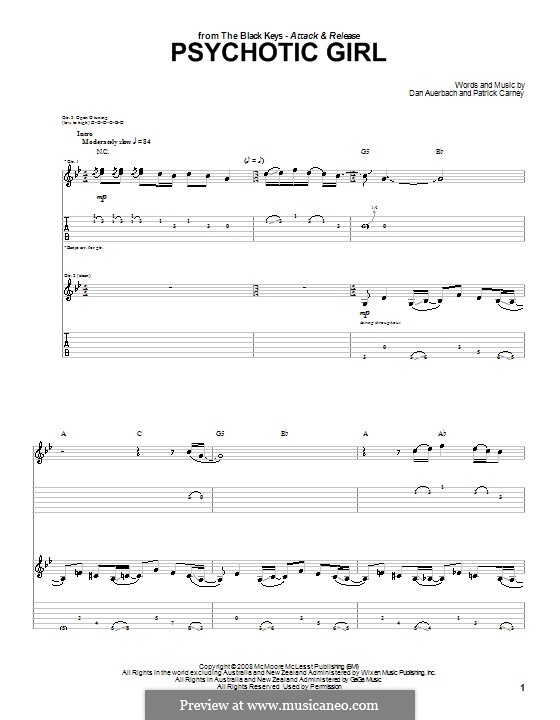 Psychotic Girl (The Black Keys): For guitar with tab by Daniel Auerbach, Patrick Carney