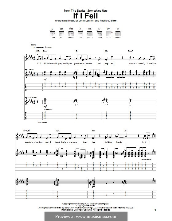 If I Fell (The Beatles): For guitar with tab by John Lennon, Paul McCartney