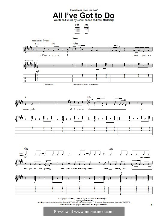 All I've Got to Do (The Beatles): For guitar with tab by John Lennon, Paul McCartney