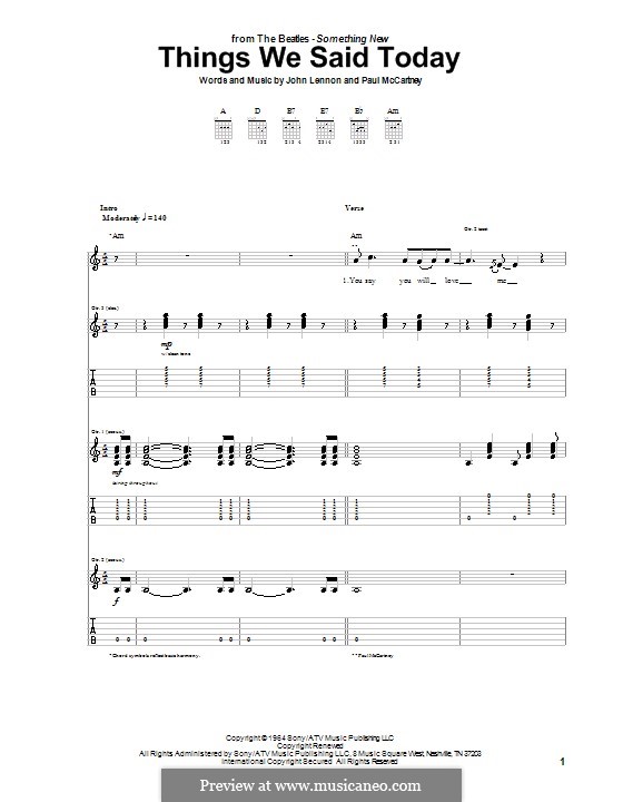 Things We Said Today (The Beatles): For guitar with tab by John Lennon, Paul McCartney