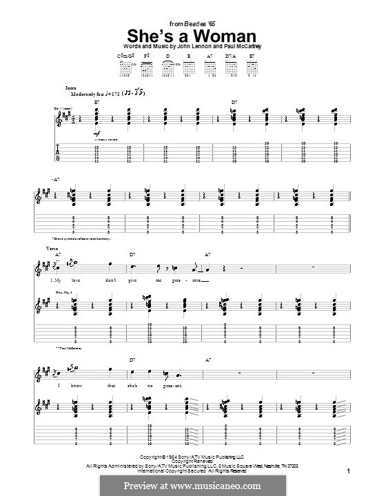 She's a Woman (The Beatles): For guitar with tab by John Lennon, Paul McCartney