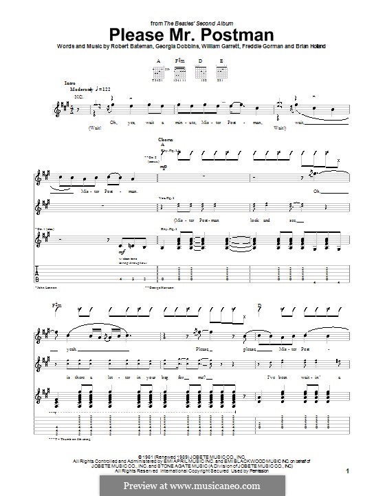 Please Mr. Postman: For guitar with tab (The Beatles) by Brian Holland, Freddie Gorman, Georgia Dobbins, Robert Bateman, William Garrett