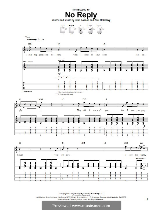 No Reply (The Beatles): For guitar with tab by John Lennon, Paul McCartney