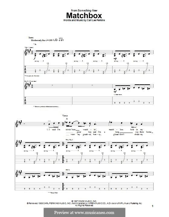 Matchbox (The Beatles): For guitar with tab by Carl Lee Perkins