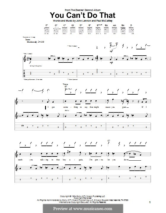 You Can't Do That (The Beatles): For guitar by John Lennon, Paul McCartney
