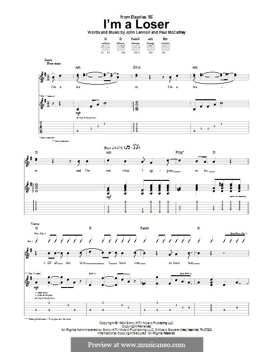 I'm a Loser (The Beatles): For guitar with tab by John Lennon, Paul McCartney