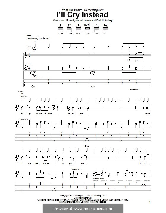 I'll Cry Instead (The Beatles): For guitar with tab by John Lennon, Paul McCartney