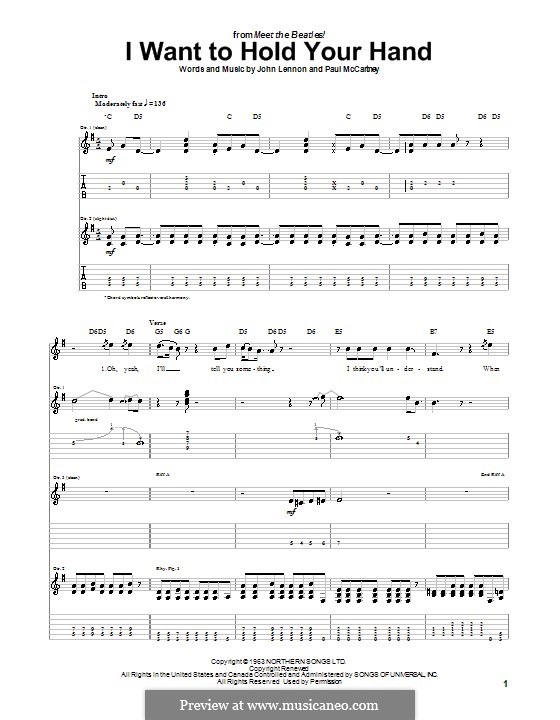 I Want to Hold Your Hand (The Beatles): For guitar with tab by John Lennon, Paul McCartney