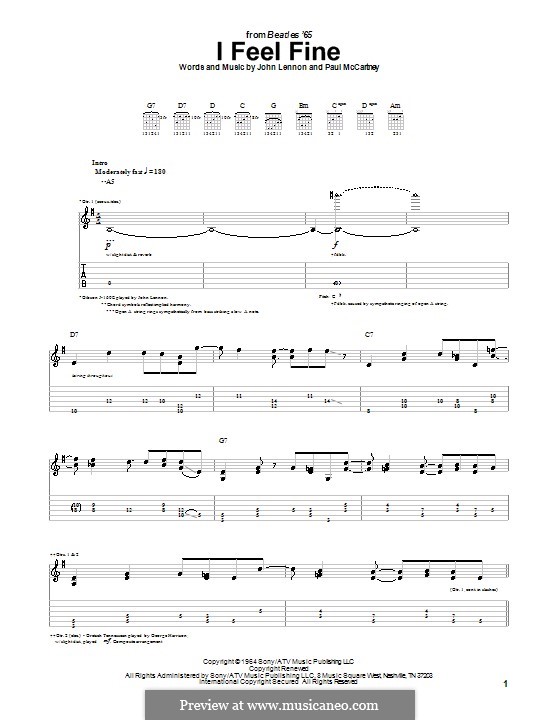 I Feel Fine (The Beatles): For guitar with tab by John Lennon, Paul McCartney