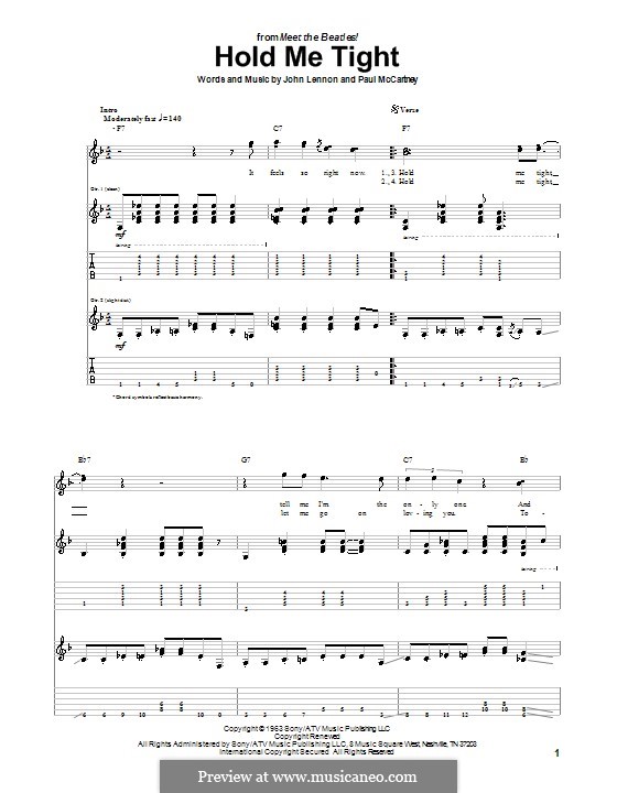 Hold Me Tight (The Beatles): For guitar with tab by John Lennon, Paul McCartney