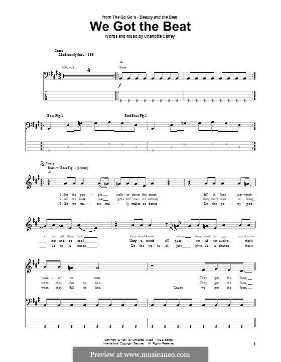 We Got the Beat (The Go Go's): For bass guitar with tab by Charlotte Caffey