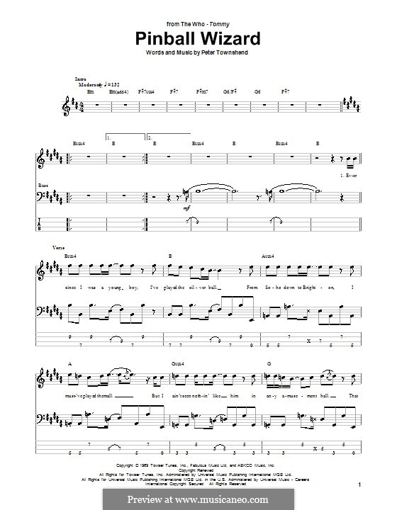 Pinball Wizard (The Who): For bass guitar with tablature by Peter Townshend