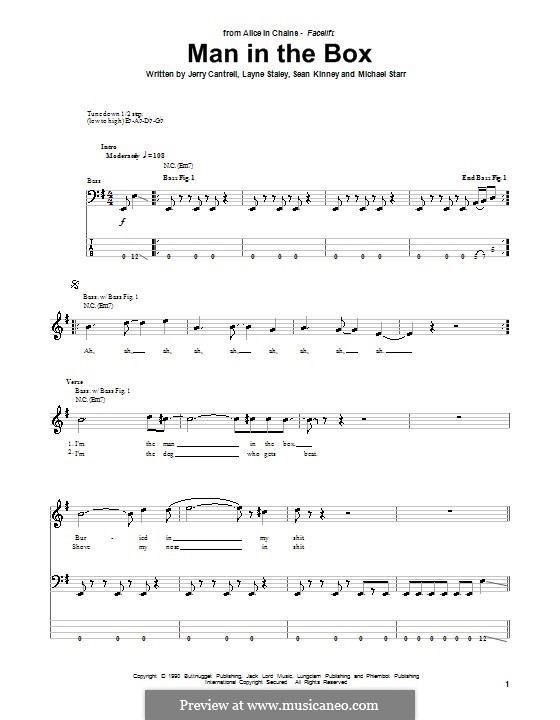 Man in the Box (Alice in Chains): For bass guitar with tab by Jerry Cantrell, Layne Staley, Michael Starr, Sean Kinney