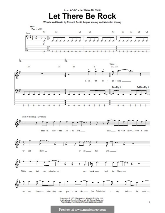 Let There Be Rock (AC/DC): For bass guitar with tab by Angus Young, Bon Scott, Malcolm Young