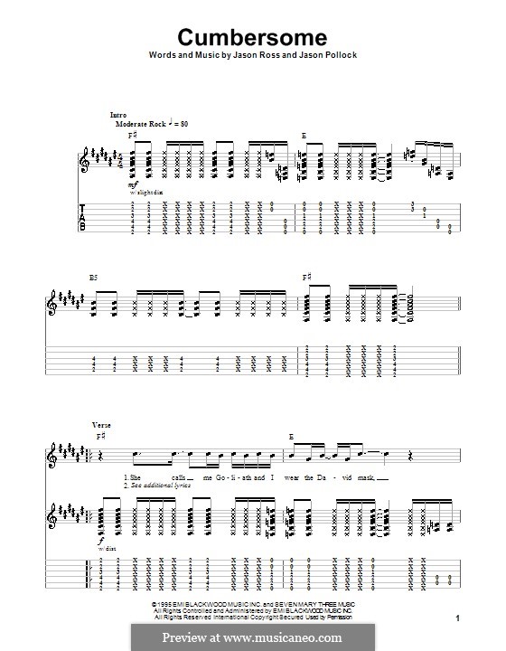 Cumbersome (Seven Mary Three): For guitar with tab by Jason Pollock, Jason Ross