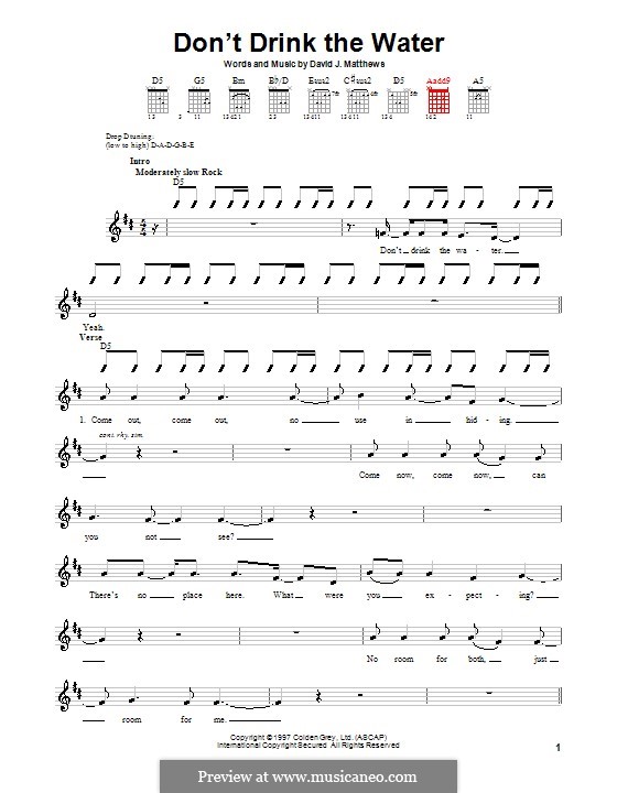 Don't Drink the Water (Dave Matthews Band): For guitar (with strumming patterns) by David J. Matthews
