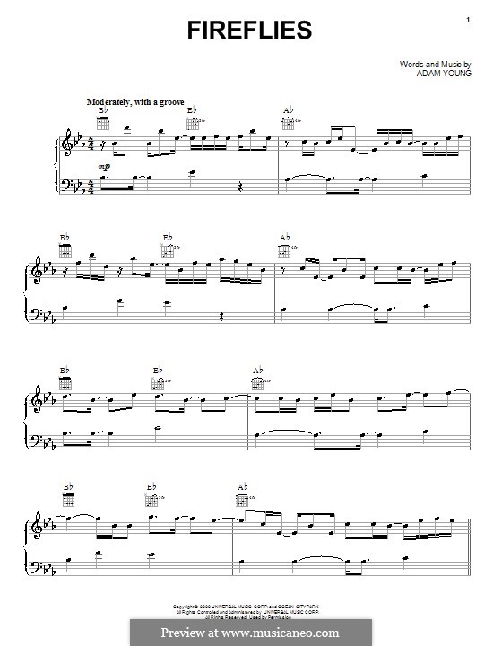 Fireflies (Owl City): For voice and piano (or guitar) by Adam Young
