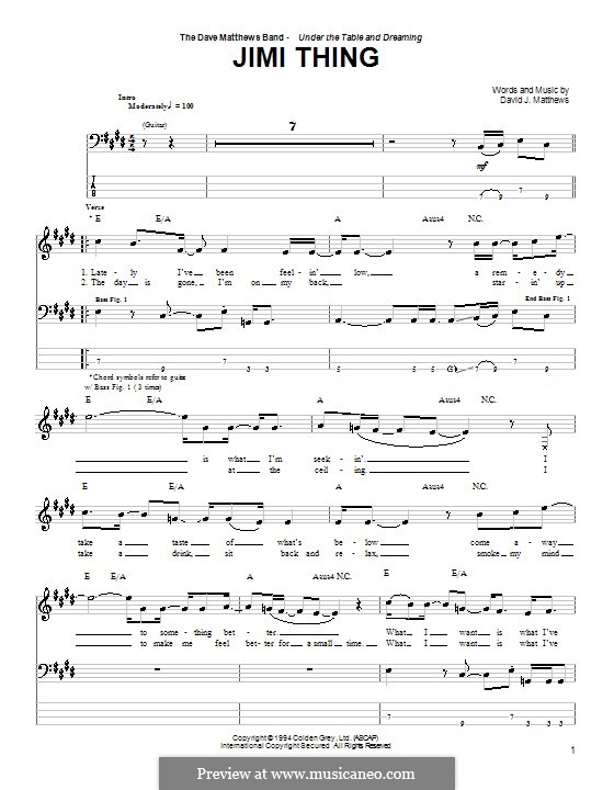 Jimi Thing (Dave Matthews Band): For bass guitar with tab by David J. Matthews