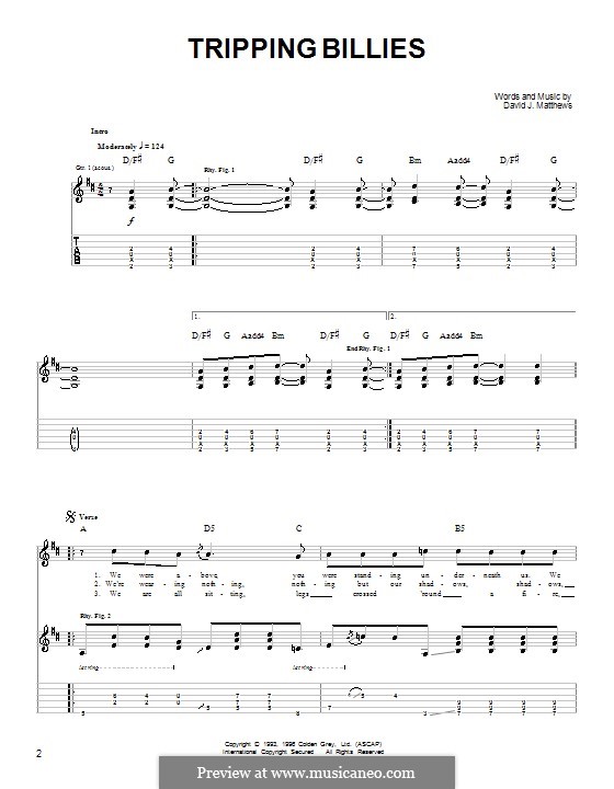 Tripping Billies (Dave Matthews Band): For guitar (very easy version) by David J. Matthews