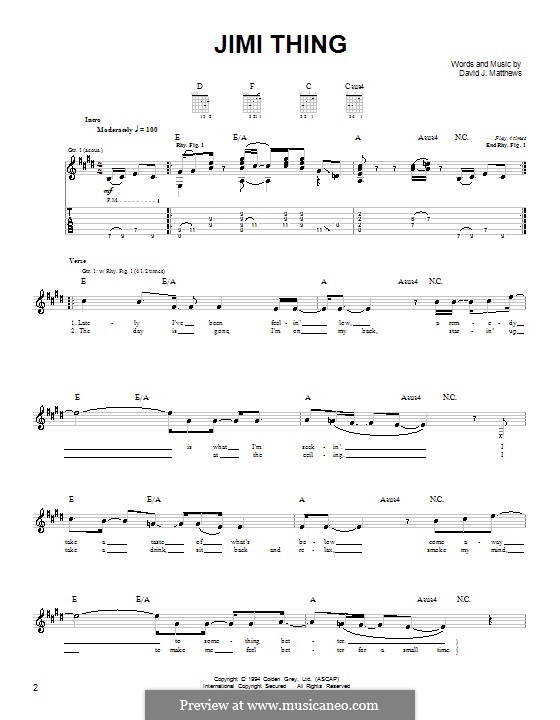 Jimi Thing (Dave Matthews Band): For guitar (very easy version) by David J. Matthews