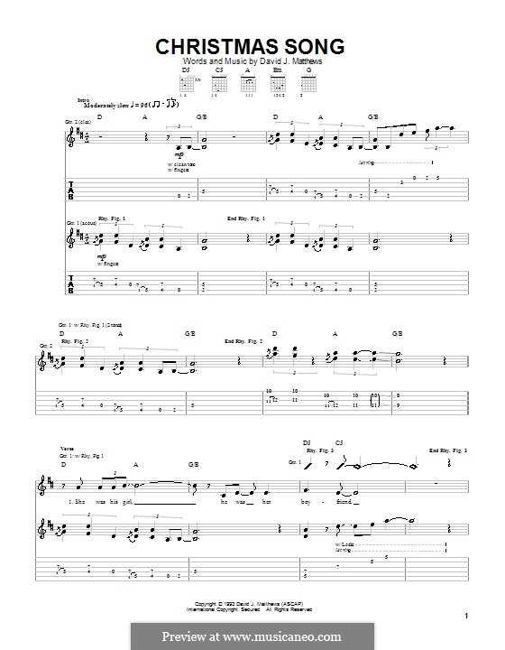 Christmas Song (Dave Matthews Band): For guitar with tab by David J. Matthews