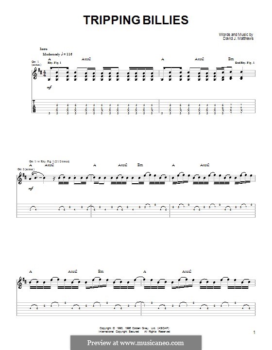 Tripping Billies (Dave Matthews Band): For guitar with tab by David J. Matthews