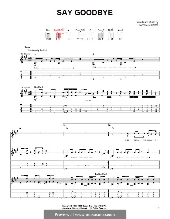 Say Goodbye (Dave Matthews Band): For guitar with tab by David J. Matthews