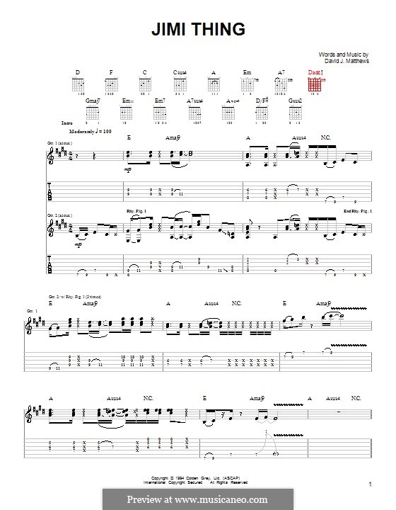 Jimi Thing (Dave Matthews Band): For guitar with tab by David J. Matthews