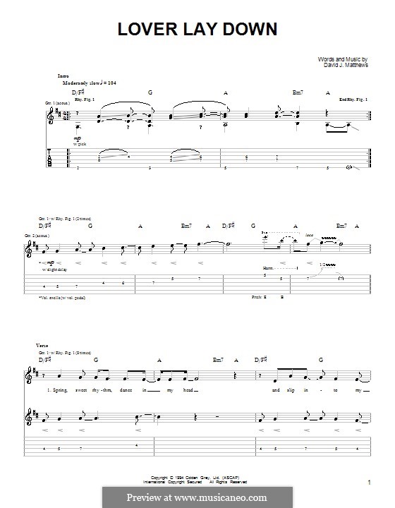 Lover Lay Down: For guitar with tab by David J. Matthews