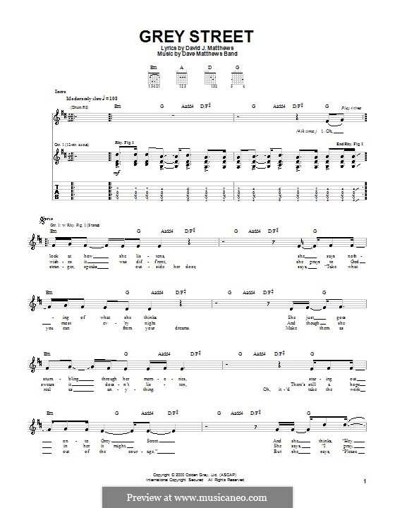 Grey Street (Dave Matthews Band): For guitar with tab by David J. Matthews