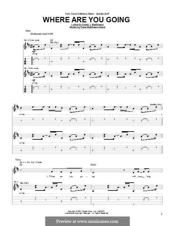 Where Are You Going (Dave Matthews Band): For guitar with tab by David J. Matthews