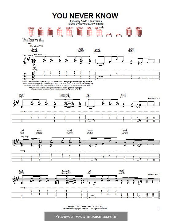 You Never Know (Dave Matthews Band): For guitar with tab by David J. Matthews