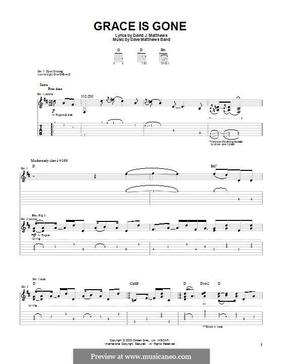 Grace Is Gone (Dave Matthews Band): For guitar with tab by David J. Matthews