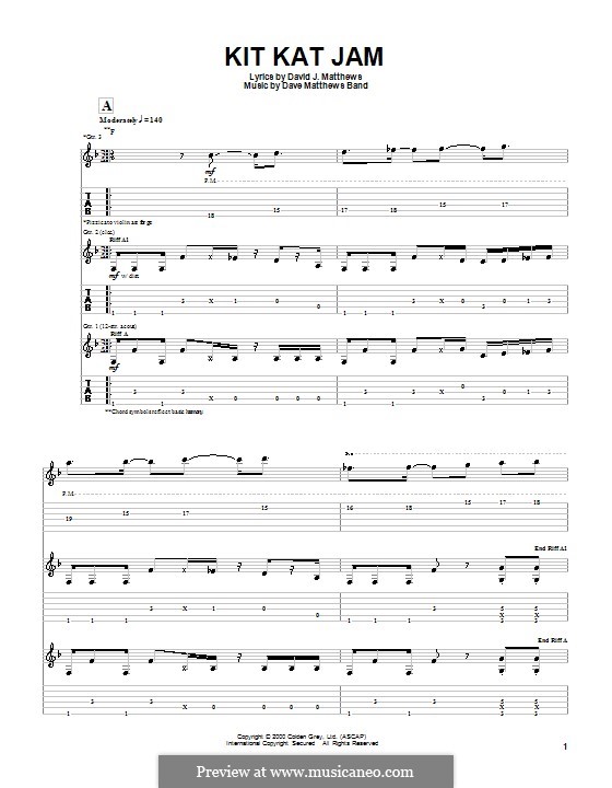 Kit Kat Jam (Dave Matthews Band): For guitar with tab by David J. Matthews