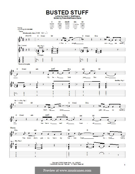 Busted Stuff (Dave Matthews Band): For guitar with tab by David J. Matthews