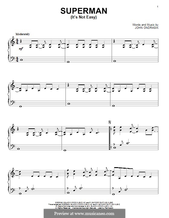 Superman (Five for Fighting): For piano by John Ondrasik