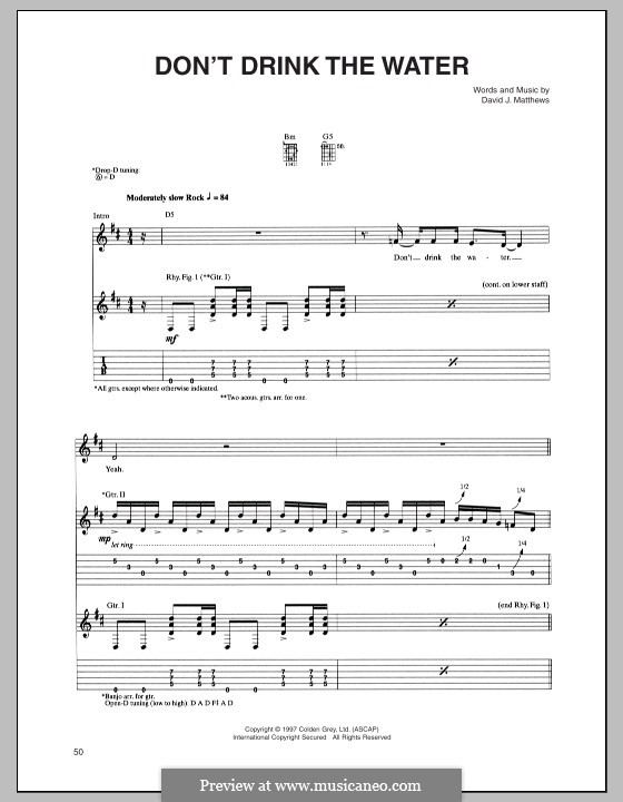 Don't Drink the Water (Dave Matthews Band): For guitar with tab by David J. Matthews