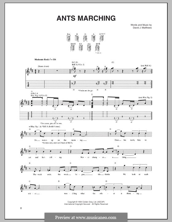 Ants Marching (Dave Matthews Band): For guitar with tab by David J. Matthews