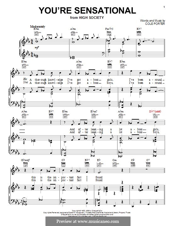 You're Sensational (Frank Sinatra): For voice and piano (or guitar) by Cole Porter