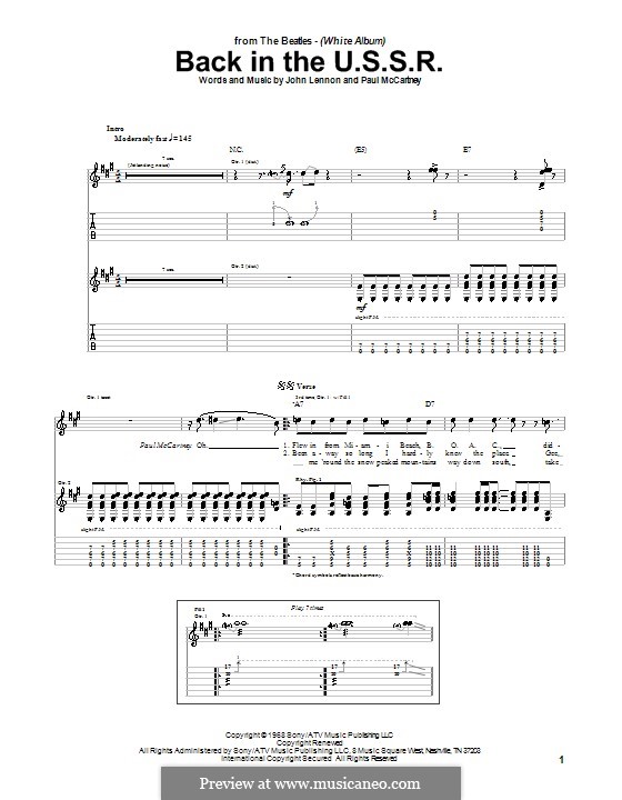 Back in the USSR (The Beatles): For guitar with tabulature by John Lennon, Paul McCartney