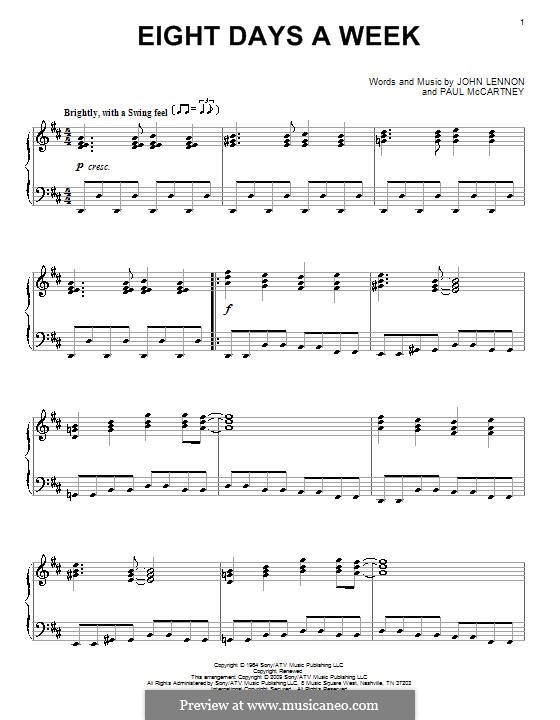 Eight Days a Week (The Beatles): For piano by John Lennon, Paul McCartney